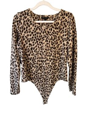 Banana Republic Leopard Print Henley Bodysuit Top - Beige/Black Size L Neutral